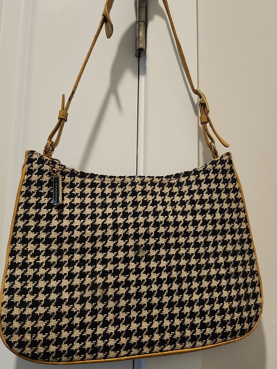 Coach Handbags - Vintage Coach Houndstooth Canvas Shoulder Bag in Black & Cream